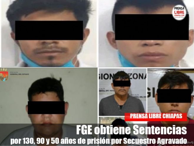 FGE obtiene Sentencias por 130, 90 y 50 años de prisión por Secuestro Agravado