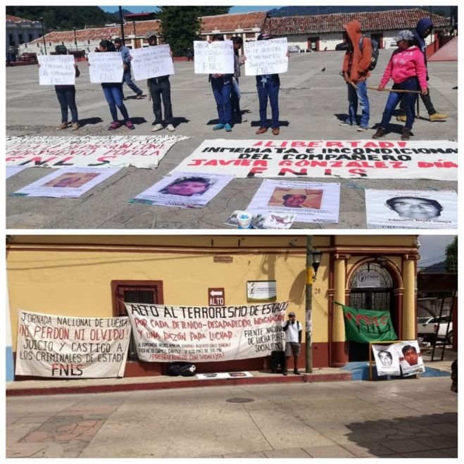 integrantes del FNLS se manifiestan en las oficinas de la CNDH en San Cristóbal