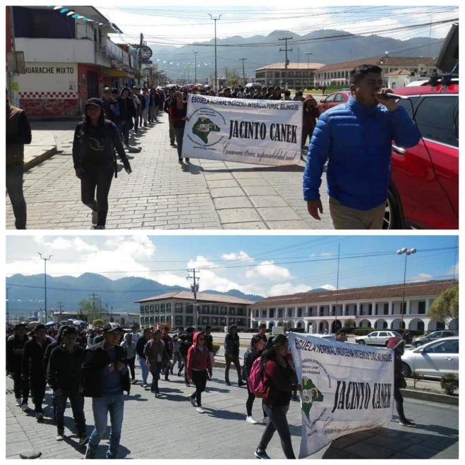 Maestros y normalistas marchan en San Cristóbal 