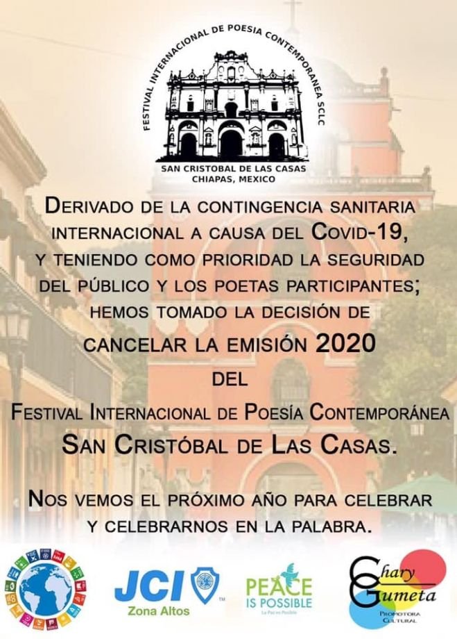 En San Cristóbal de Las Casas suspenden Festival de Poesía Contemporánea