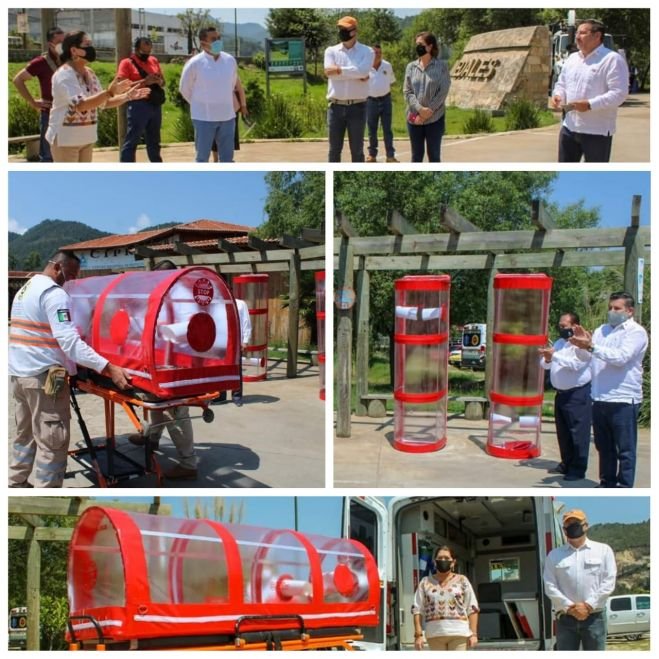 Entrega Club Rotario San Cristóbal de Las Casas cápsulas de traslado de pacientes Covid-19