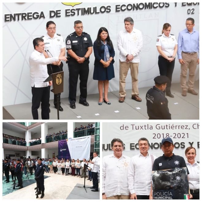 Encabeza Rutilio Escandón entrega de equipamiento a policías de Tuxtla Gutiérrez