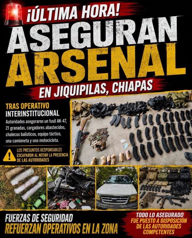 FUERTE OPERATIVOEN JIQUIPILAS: ASEGURAN ARMAMENTO, GRANADAS Y EQUIPO T&Aacute;CTICO