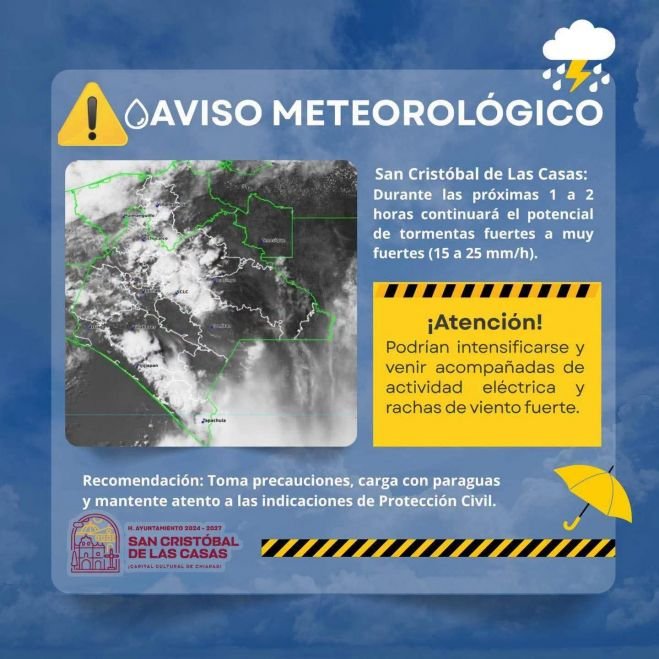 Protección Civil mantiene alerta por lluvias intensas en San Cristóbal de Las Casas