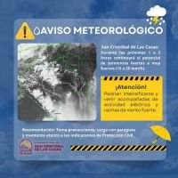 Protecci&oacute;n Civil mantiene alerta por lluvias intensas en San Crist&oacute;bal de Las Casas