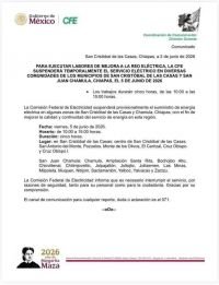 Apag&oacute;n programado afectar&aacute; a miles de usuarios en San Crist&oacute;bal y Chamula