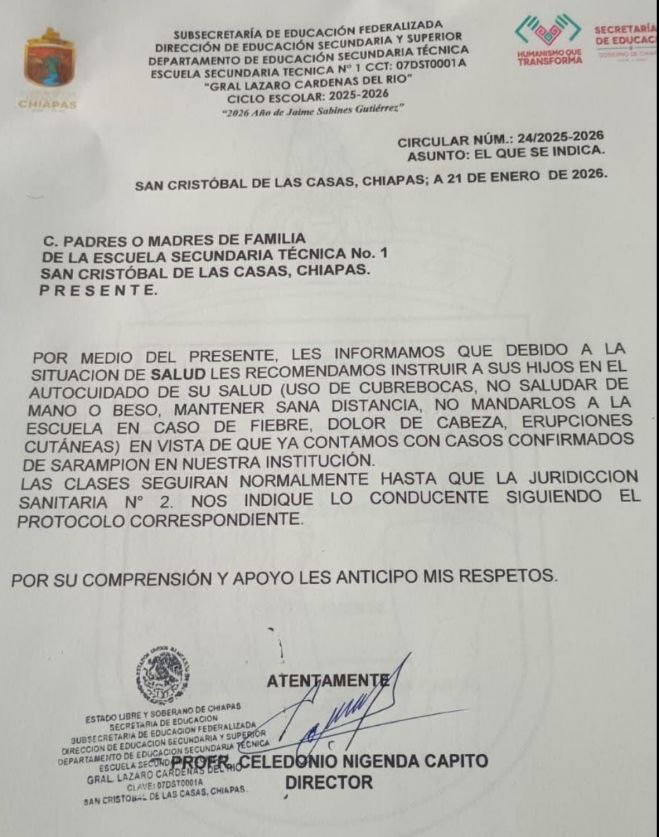 Confirman casos de sarampión en la Est 1