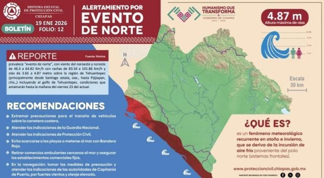 Sistema Estatal de Protecci&oacute;n Civil emite recomendaciones por fuertes vientos en regi&oacute;n Istmo Costa