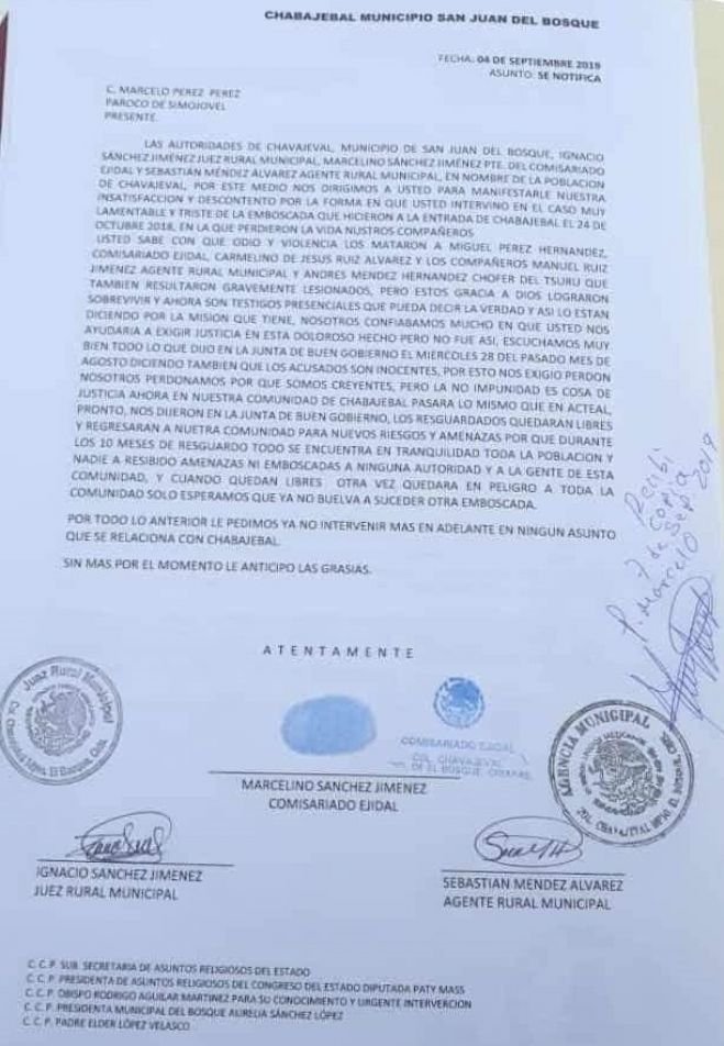 Acusan al p&aacute;rroco de Simojovel de involucrarse en asuntos que no le conciernen