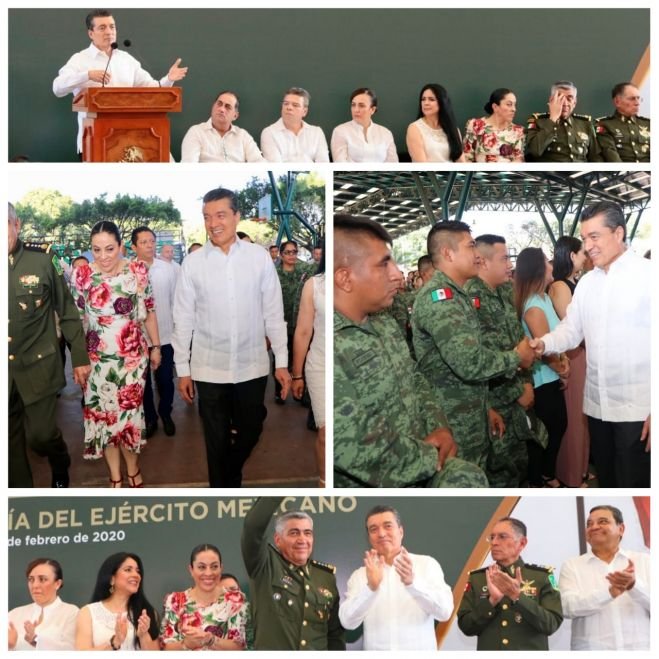 Rutilio Escand&oacute;n y comandante de la 7&ordf; Regi&oacute;n Militar conmemoran D&iacute;a del Ej&eacute;rcito Mexicano