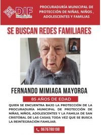 DIF San Cristóbal busca a familiares de adulto mayor bajo resguardo