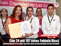 Con 24 mil 197 votos Fabiola Ricci, históricamente es la mujer con más votos en una elección en San Cristóbal