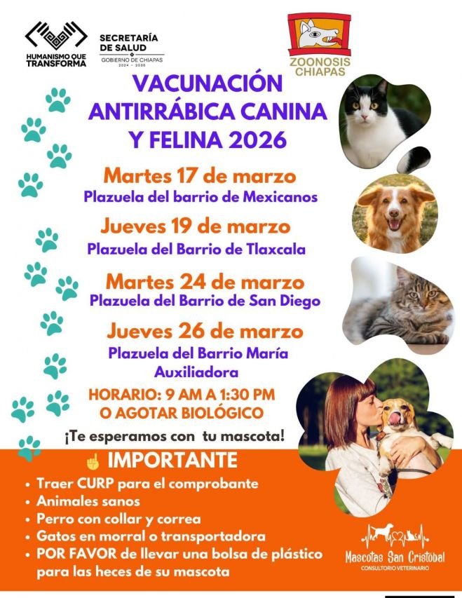 Refuerzan vacunaci&oacute;n antirr&aacute;bica en San Crist&oacute;bal de Las Casas