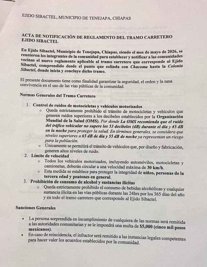 Impondr&aacute;n multas de hasta 5 mil pesos por exceso de velocidad y ruido en Tenejapa
