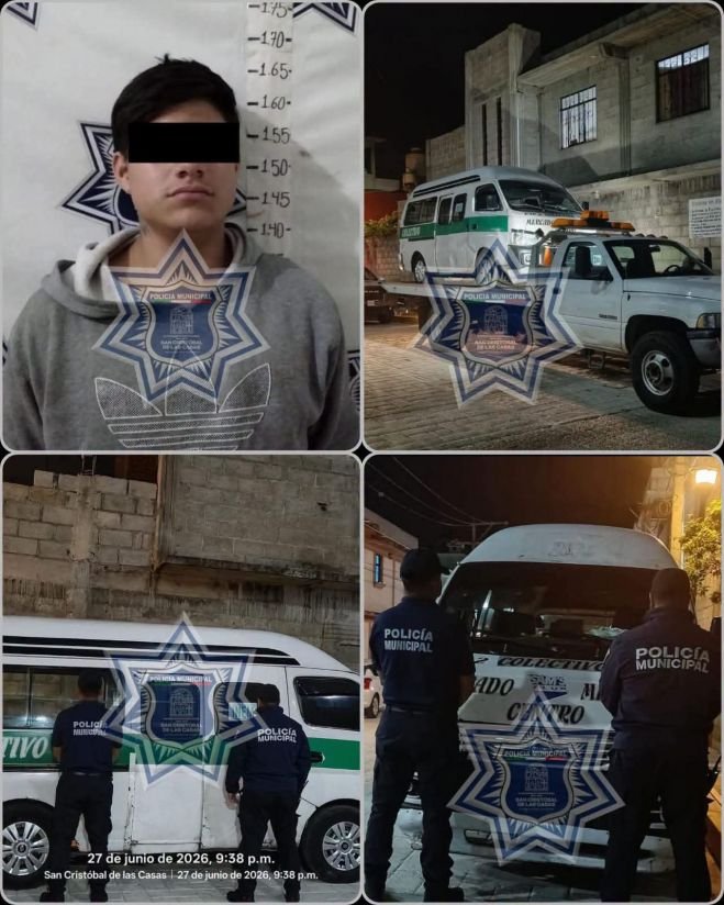 Polic&iacute;a Municipal detiene a joven por alterar el orden p&uacute;blico en San Crist&oacute;bal de Las Casas