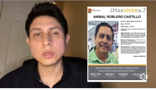 Hijo del alcalde electo de Frontera Comalapa, Alberto Robledo, pide ayuda para localizar a su padre