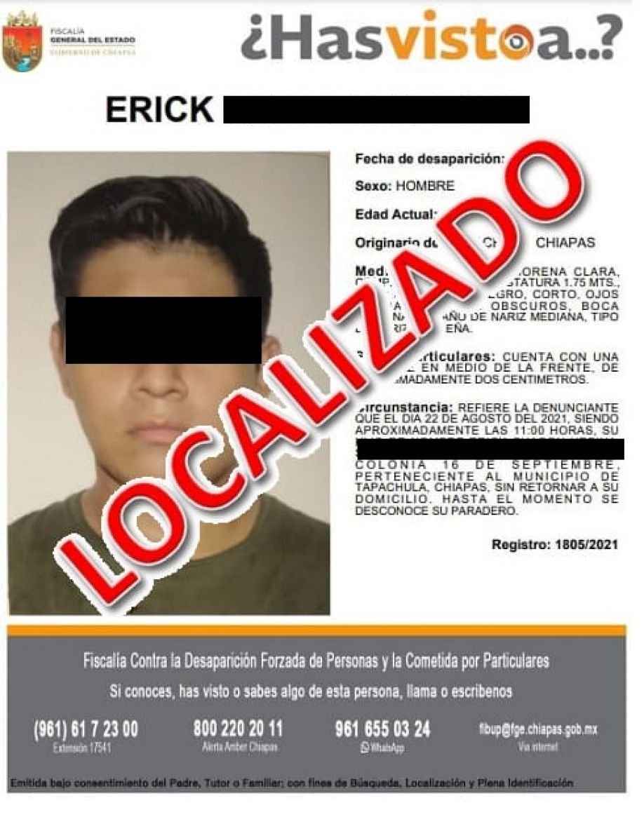 Localiza FGE en Tapachula a una persona del sexo masculino con reporte de  extravío