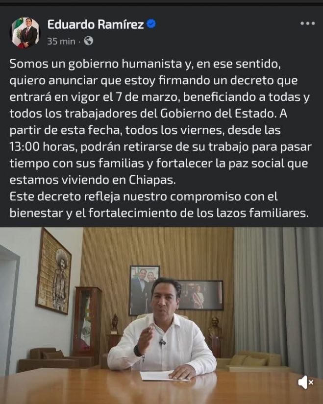 Gobernador de Chiapas Anuncia Nuevo Decreto en Beneficio de los Trabajadores del Estado