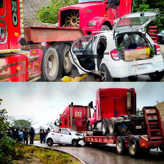 Fuerte choque entre tráiler y vehículo compacto en tramo de Xanil