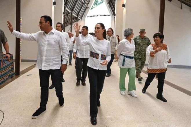 En Palenque, Claudia Sheinbaum y Eduardo Ramírez realizan corte del listón inaugural del Catvi