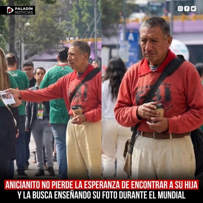 Anicianito no pierde la esperanza de encontrar a su hija y la busca ense&ntilde;ando su foto durante el mundial 