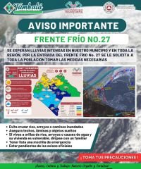 Frente fr&iacute;o 27 activa alerta por fr&iacute;o y lluvias en la zona altos y norte de Chiapas