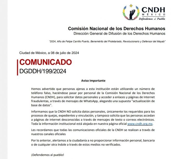 CNDH advierte que no está pidiendo información a usuarios
