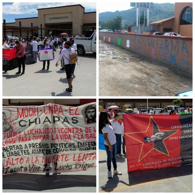 Mujeres se manifiestan afuera de la Coca Cola