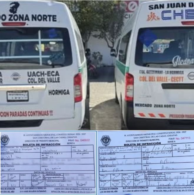 Dos unidades del transporte colectivo fueron sancionadas por presuntamente realizar carreras en el Eje Vial 1 de San Crist&oacute;bal de Las Casas, Chiapas.