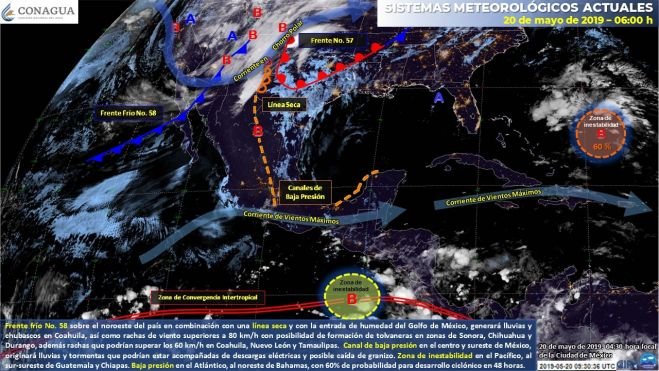 SE PREV&Eacute;N TORMENTAS FUERTES A MUY FUERTES EN EL SUR Y SURESTE DEL PA&Iacute;S