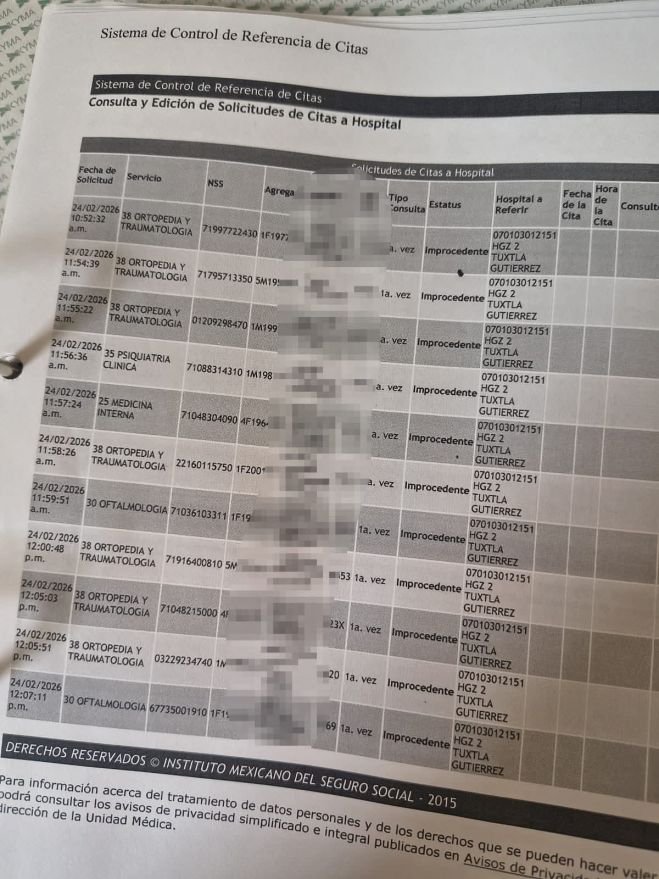 Denuncian falta de citas en Traumatolog&iacute;a del IMSS en zona San Crist&oacute;bal&ndash;Tuxtla
