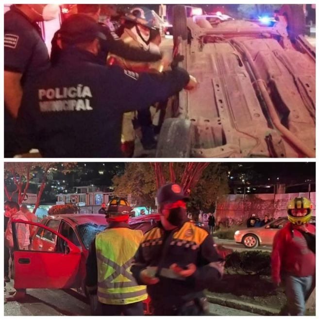 Cuatro lesionados deja volcadura frente a la Policía Municipal