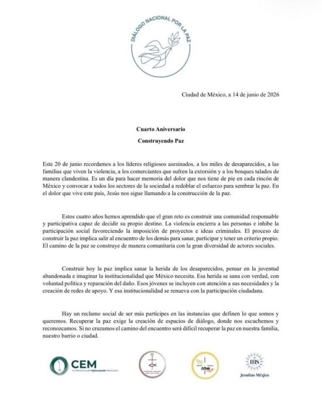 Convocan a jornada nacional por la paz y en memoria de víctimas de la violencia