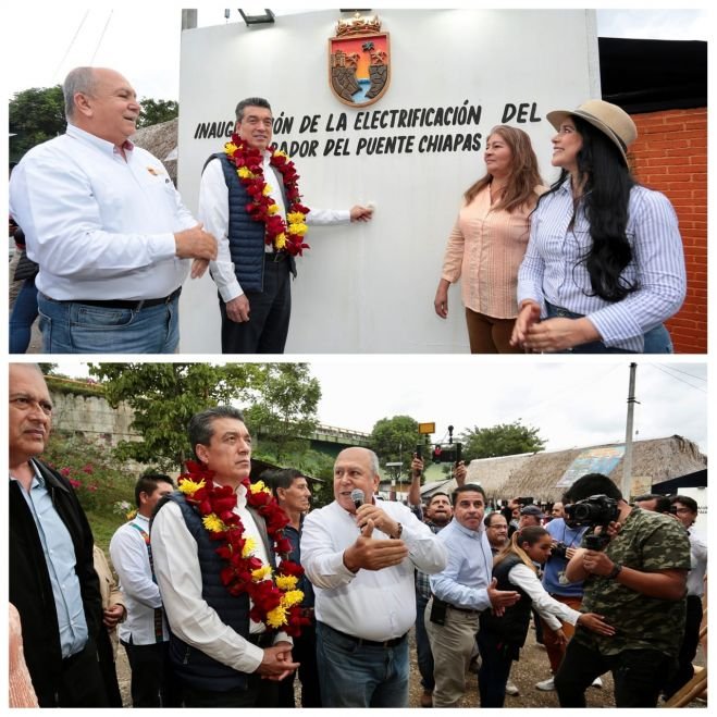 Con electrificación del parador del Puente Chiapas se cumple la palabra del presidente AMLO: Rutilio Escandón