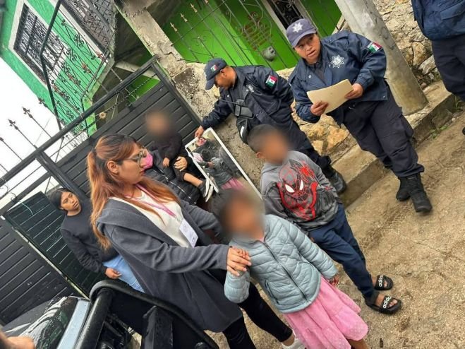 FGE, DIF Municipal y Policía Municipal rescatan a tres menores de edad, en Teopisca