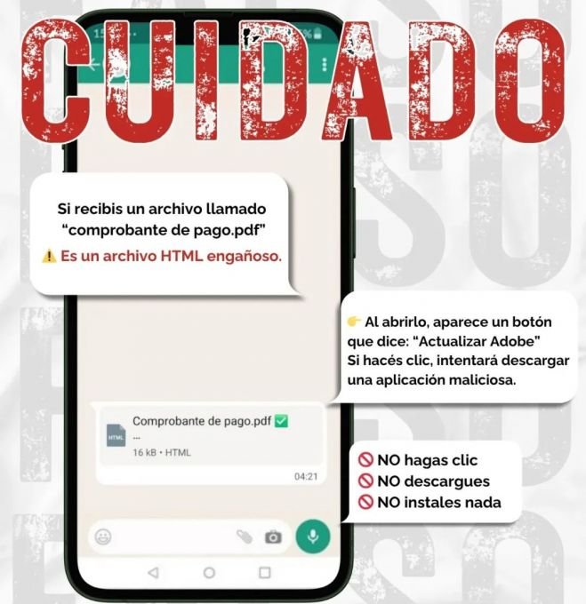 Alerta por nueva modalidad de estafa: archivos HTML enviados por WhatsApp simulan comprobantes de pago