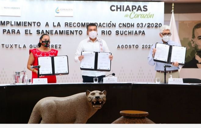Rutilio Escand&oacute;n y titular de Semarnat firman convenio para sanear y proteger al R&iacute;o Suchiapa