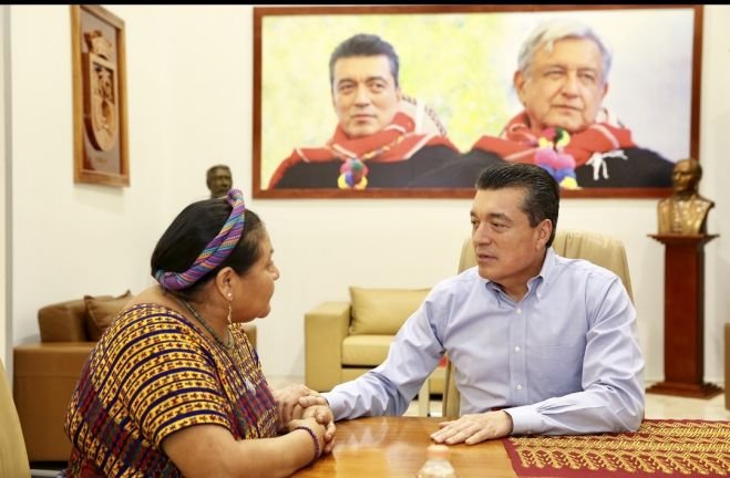 Reconoce Rigoberta Mench&uacute; al gobierno de Rutilio Escand&oacute;n por su labor para lograr la paz