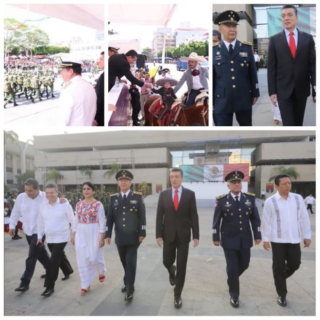 Encabeza Rutilio Escand&oacute;n desfile c&iacute;vico-militar por el 209 aniversario de la Independencia de M&eacute;xico